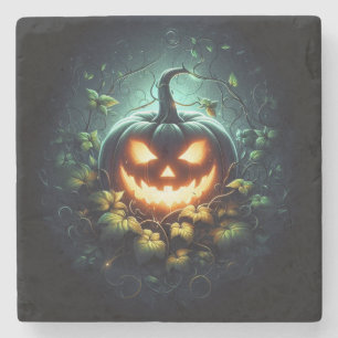 Gruselige Natur leuchtender Halloween-Kürbis Steinuntersetzer