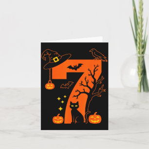Gruselige Nummer 7 Halloween-Schwarze-Katze-Design Karte