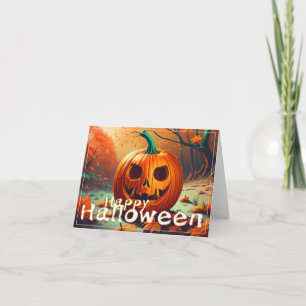 Gruselige orange Halloween-Kürbis mit Gesicht Karte