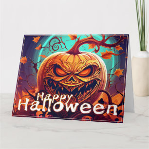 Gruselige orange Halloween-Kürbis mit Gesicht Karte