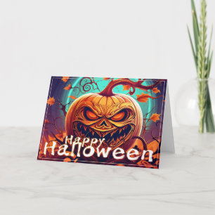 Gruselige orange Halloween-Kürbis mit Gesicht Karte
