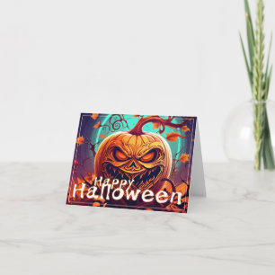 Gruselige orange Halloween-Kürbis mit Gesicht Karte