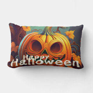 Gruselige orange Halloween-Kürbis mit Gesicht Lendenkissen