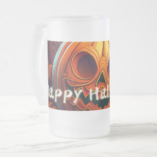 Gruselige orange Halloween-Kürbis mit Gesicht Mattglas Bierglas