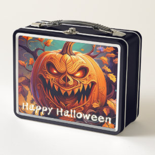 Gruselige orange Halloween-Kürbis mit Gesicht Metall Brotdose