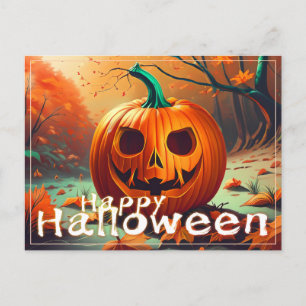 Gruselige orange Kürbis mit Gesicht, Halloween Feiertagspostkarte