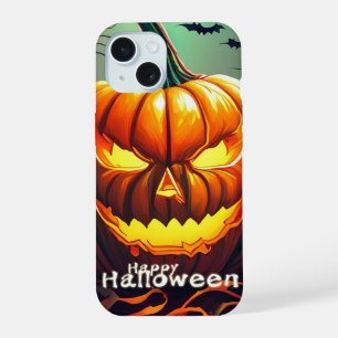 Gruselige orange Kürbis mit Gesicht, Halloween iPhone 15 Hülle