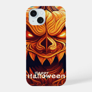 Gruselige orange Kürbis mit Gesicht, Halloween iPhone 15 Hülle