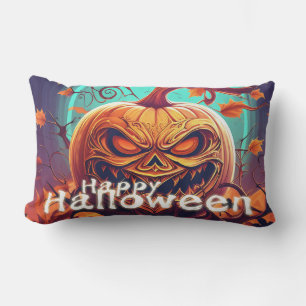 Gruselige orange Kürbis mit Gesicht, Halloween Kissen Für Draußen
