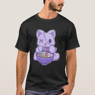 Gruselige Pastell-Goth-Katze isst Halloween-Ramen- T-Shirt