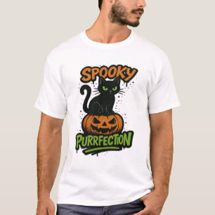 Gruselige Perfektion Süße schwarze Katze auf Kürb T-Shirt