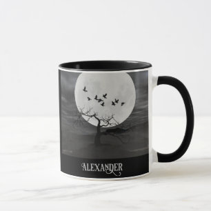 Gruselige Raben fliegen gegen den Vollmond Tasse