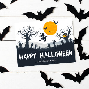 Gruselige Saison Frohes Halloween Hexe Fledermäuse Postkarte