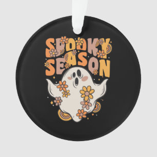 Gruselige Saison Groovy-Geist Mit Vintage-Blumen Ornament