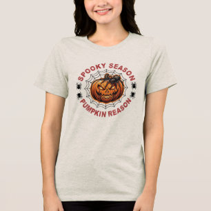 Gruselige Saison Kürbis Grund Damen T-Shirt Cute H Tri-Blend Shirt