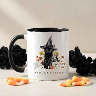Gruselige Saison Schwarze Katze Herbst Gemütliches Tasse