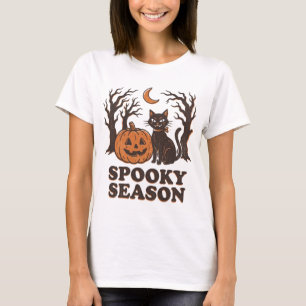 Gruselige Saison Schwarze Katze Kürbis Vintage Hal T-Shirt