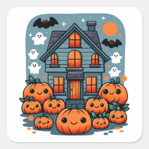 Gruselige Saison Stimmung Halloween Kürbisse Custo Quadratischer Aufkleber