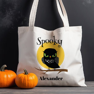 Gruselige schwarze Eule personalisiertes Halloween Tragetasche