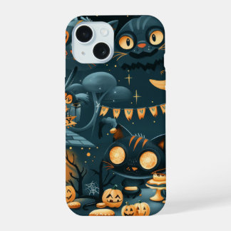 Gruselige schwarze Halloween-Katzen und Monde Lust iPhone 15 Hülle
