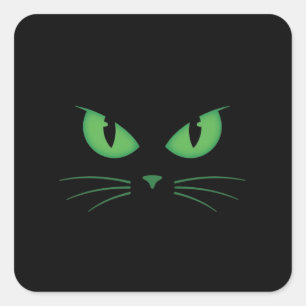 Gruselige schwarze Katze grüne Augen Quadratischer Aufkleber