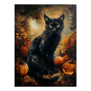 Gruselige schwarze Katze Halloween Poster