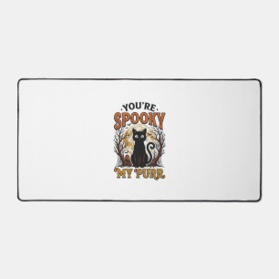 Gruselige schwarze Katze Pun Halloween Vintage Gra Schreibtischunterlage