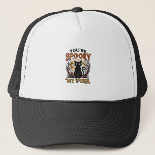 Gruselige schwarze Katze Pun Halloween Vintage Gra Truckerkappe