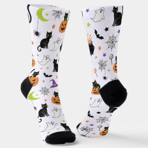 Gruselige schwarze Katze und Halloween-Geister-Soc Socken