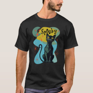 Gruselige schwarze Katze und Mond 1950er Atomic Re T-Shirt