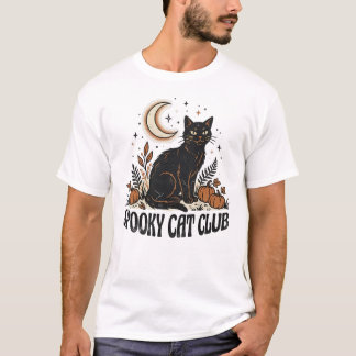 Gruselige schwarze Katze Vintage 70er Herbst Hallo T-Shirt