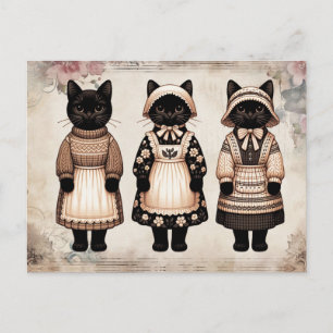 Gruselige schwarze Katzen Junk Journal Floral Vint Postkarte
