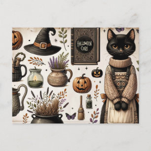 Gruselige schwarze Katzen-Junk-Journal-Frohes Hall Postkarte