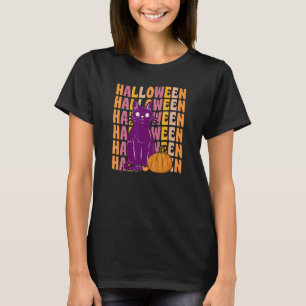 Gruselige schwarze Katzen-Kürbis 70er 80er Retro V T-Shirt