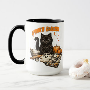 Gruselige schwarze Katzenbäckerei Halloween Backen Tasse