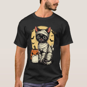 Gruselige schwarze Katzenmummy-Kätzchen Halloween T-Shirt