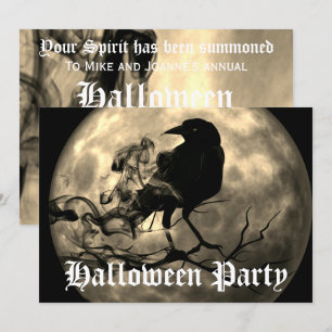 Gruselige Schwarze Raben Vollmond Halloween Party Einladung