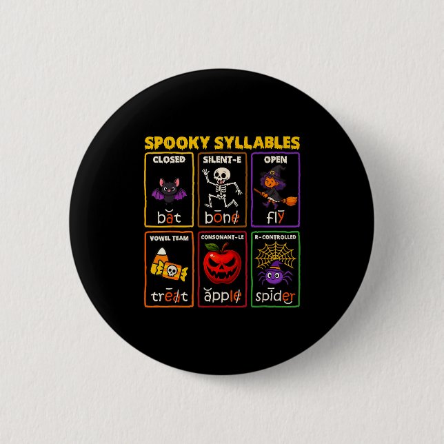 Gruselige Silben Halloween-Leselhrer  Button (Vorderseite)