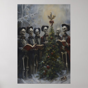 Gruselige Skelett-Weihnachtssänger Kunst-Druckvorl Poster