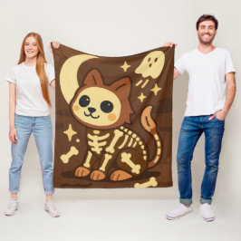 Gruselige Skelettkatze und Geister-Flanelldecke Fleecedecke
