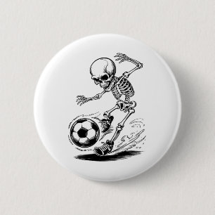 Gruselige Skelettkinder spielen Fußball Halloween Button