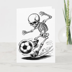 Gruselige Skelettkinder spielen Fußball Halloween Karte