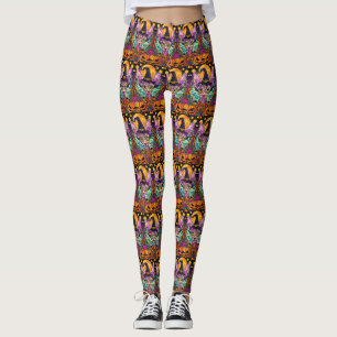 Gruselige Sphynx-Katze Halloween Hexe und Kürbis Leggings