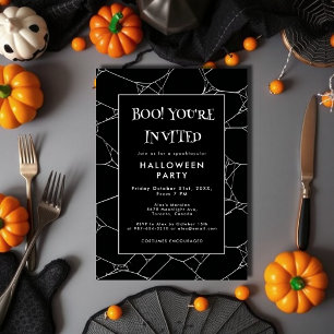 Gruselige Spinnennetz Schwarz-Weiß-Halloween-Party Einladung