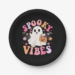 Gruselige Stimmung Geist Retro Groovy Halloween Pappteller