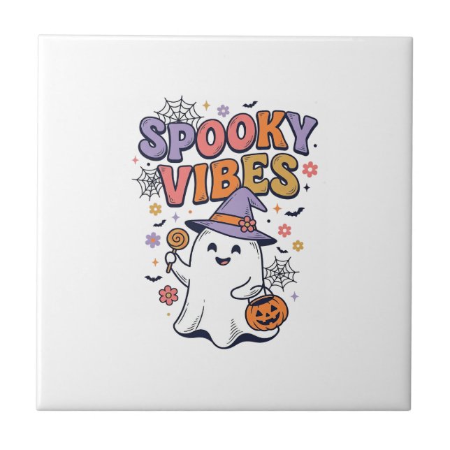 Gruselige Stimmung Süßer Geist Vintage Halloween-D Fliese (Vorderseite)