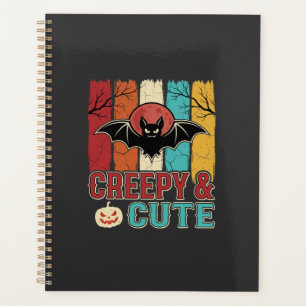 Gruselige süße Halloween-Fledermaus Retro-Grafik Planer