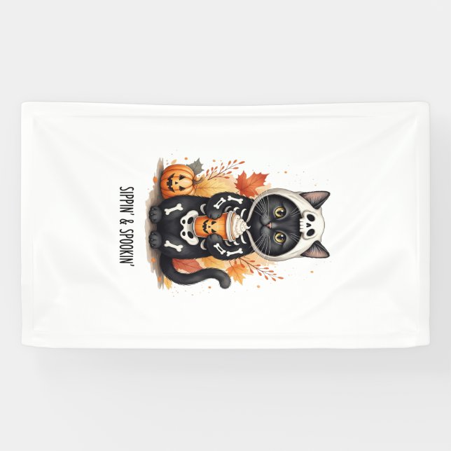 Gruselige süße Katze Halloween Banner (Horizontal)