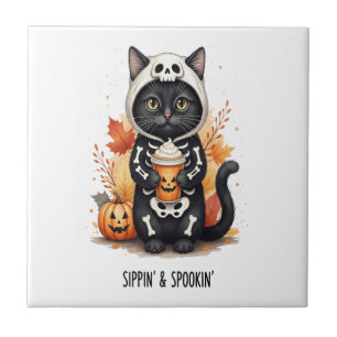 Gruselige süße Katze Halloween Fliese