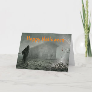 Gruselige Szene mit Sensenmann Halloween Karte